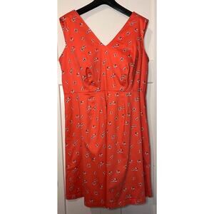 Lane Bryant Sheath Dress Orange Floral Stretch V Neck Sleeveless Size 18